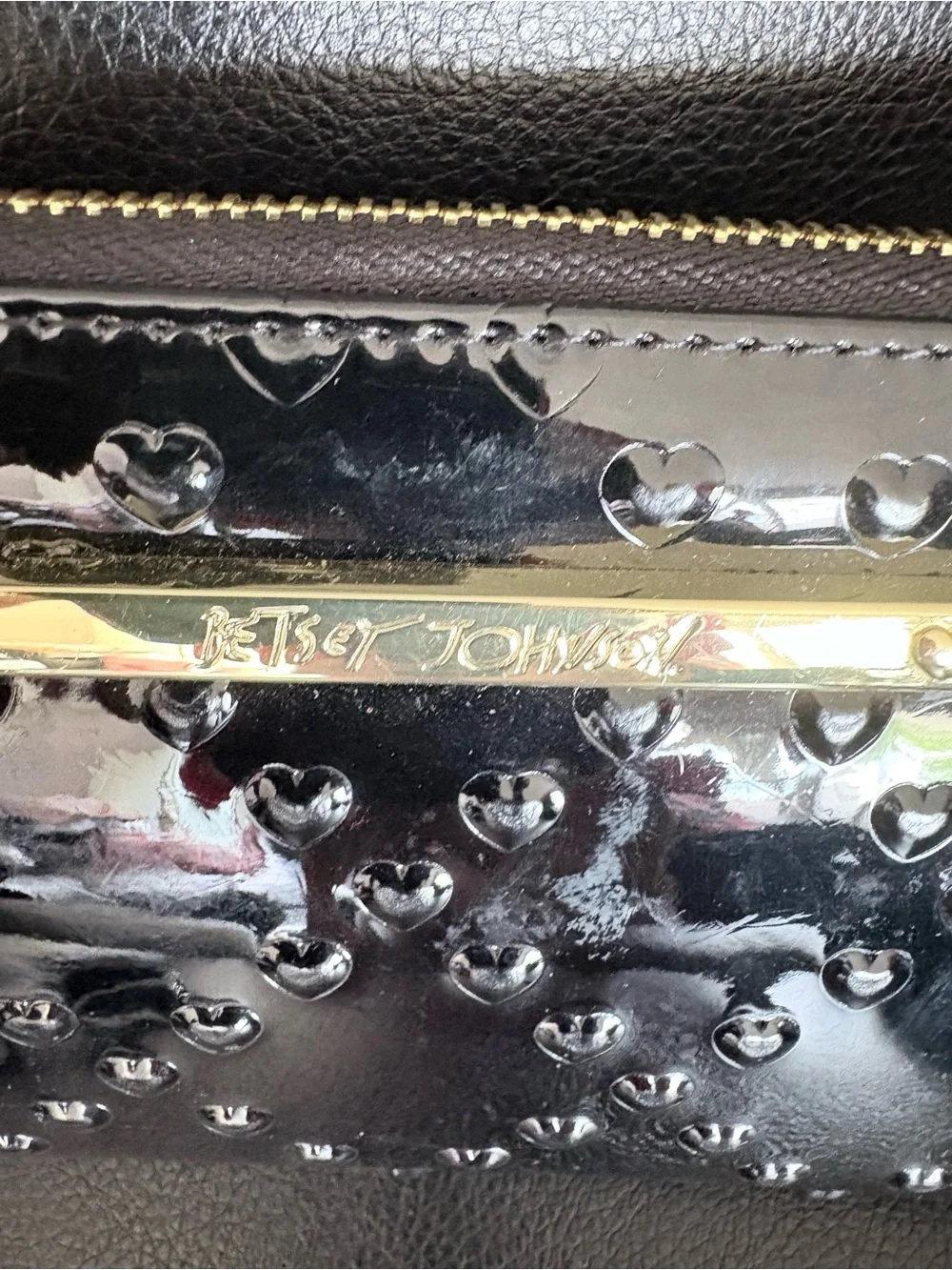 Betsey Johnson Black Patent Heart Wristlet Clutch